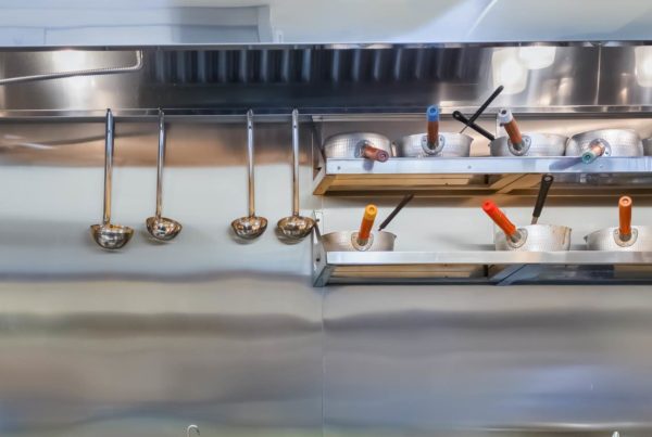 Image of utensils in a commercial kitchen