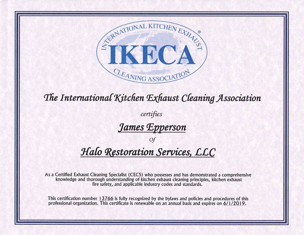 HRS Leader Certified by International Kitchen Exhaust Cleaning Association